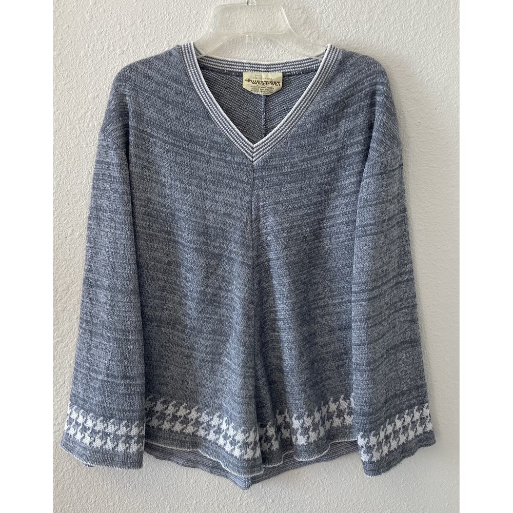 Vintage 70s California West-Set Sweater Gray V-Neck Bell Sleeves Boho Hippy Flaw